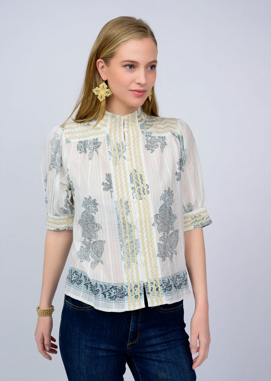 Ivy Jane - Metallic Trim Paisley Top