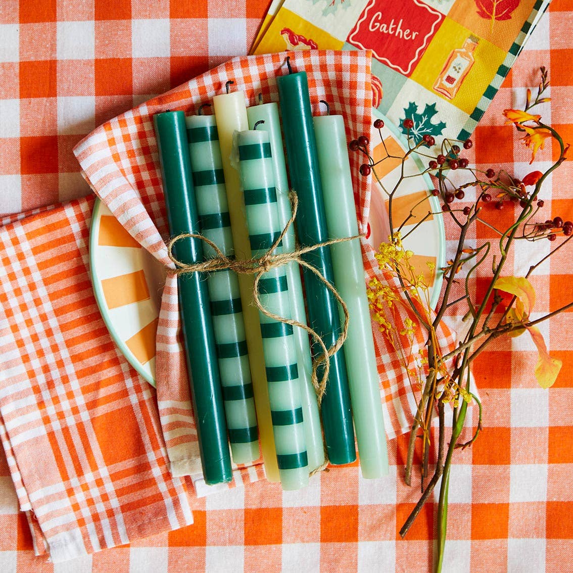 Talking Tables USA - Home, Party, Games and Seasonal Decor - Green Stripe Dinner Candles - Display | Everyday Decor |