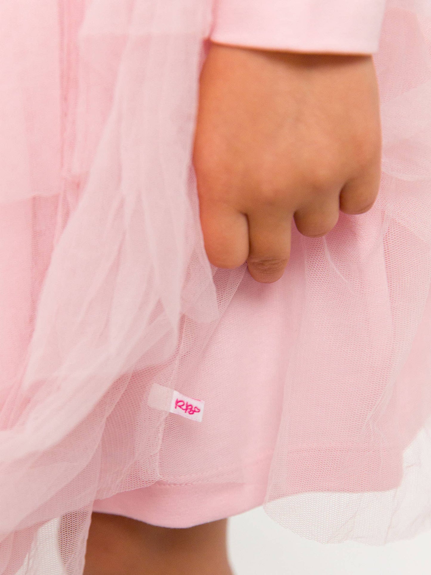 RuffleButts + RuggedButts - Girls Pink Flutter Tulle Long Sleeve Twirl Dress