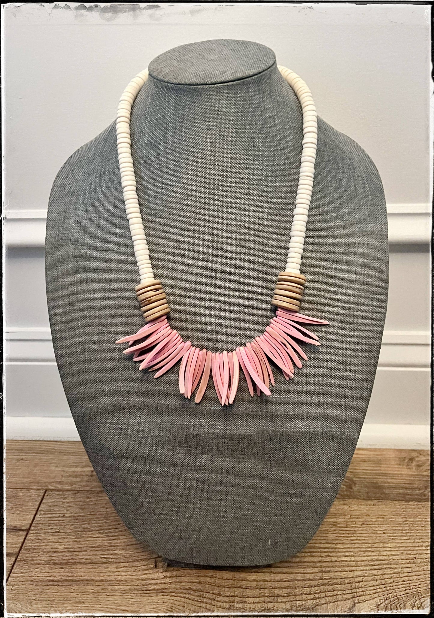 GentrybyJenna - Pink & Tan Coconut Wood Stick & Disk Bead Necklace