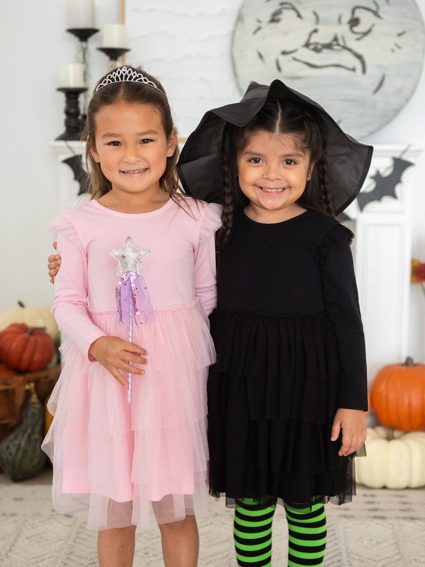 RuffleButts + RuggedButts - Girls Pink Flutter Tulle Long Sleeve Twirl Dress