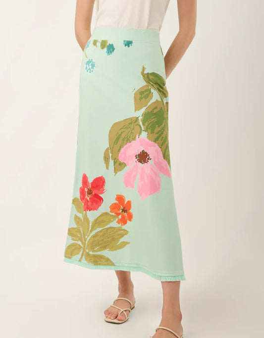 Spartina - Jersey Midi Skirt Seawall Blooms Seafoam