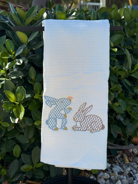 Two Bunnies Waffle Weave Towel