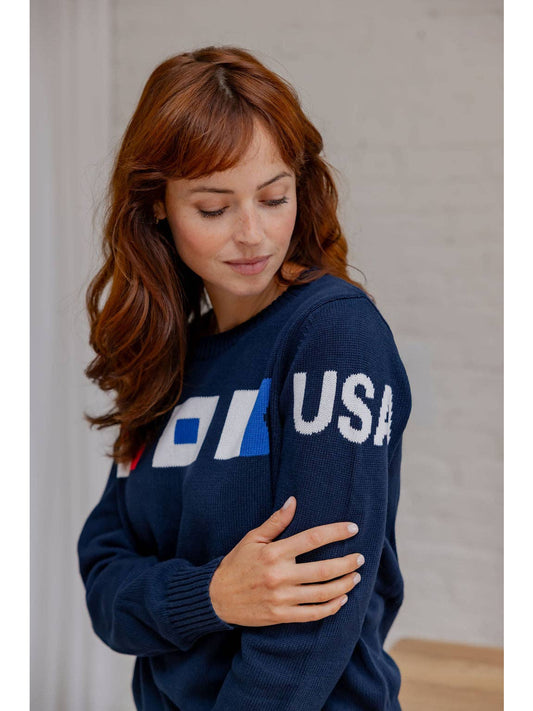 Pearls & Camo- Nautical Flag Banded Sweater