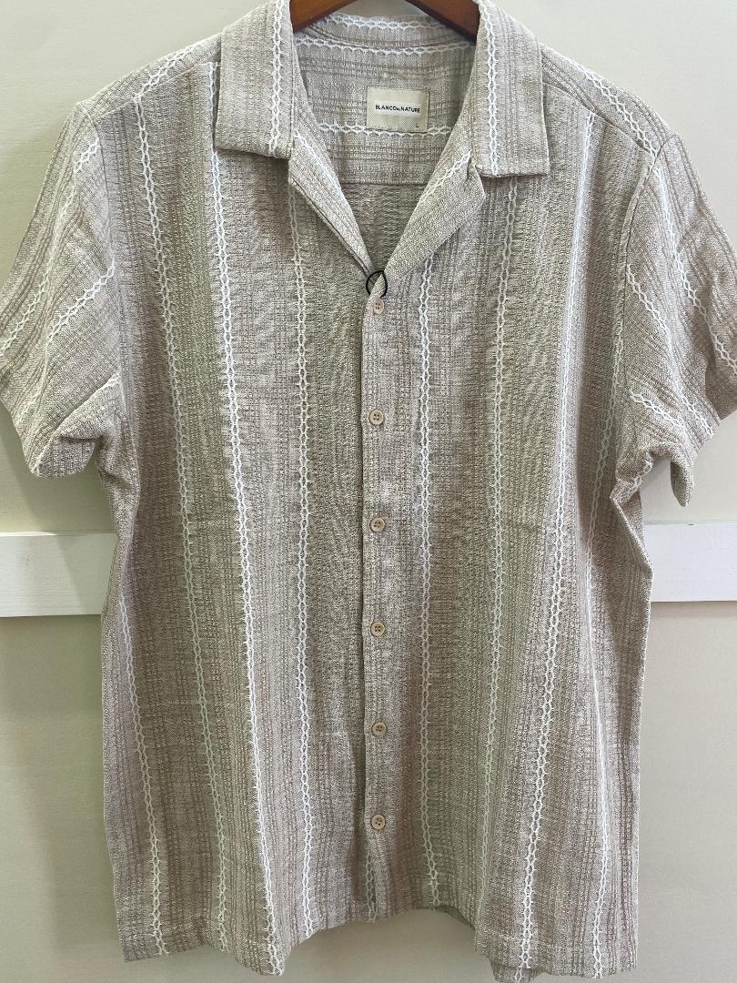 Blanco- Men's Texture Stripe Camp Shirt- Sand