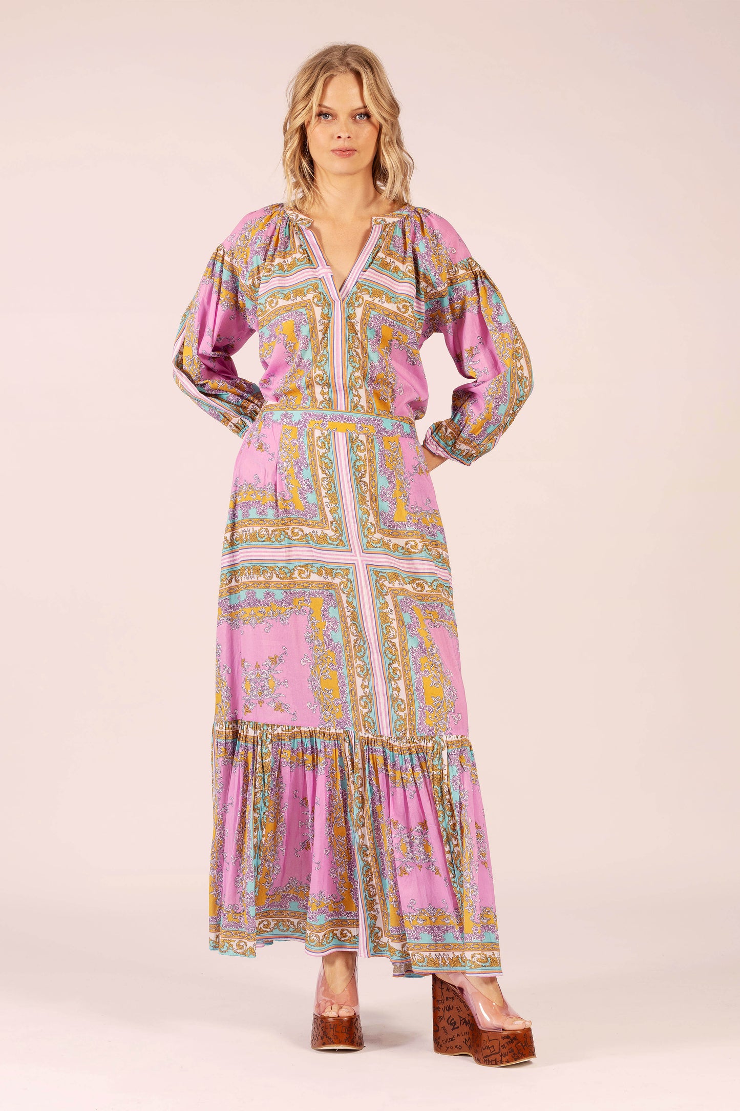 Lola - Printed Top - Aria Pink