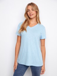 Charlie B - Foil Printed Linen V-Neck T-Shirt