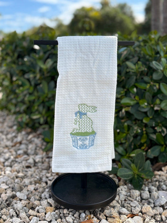Topiary Bunny Waffle Weave Hand Towel