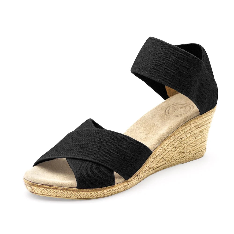 Charleston Shoe Co. - Cannon Black Linen Wedge Sandal
