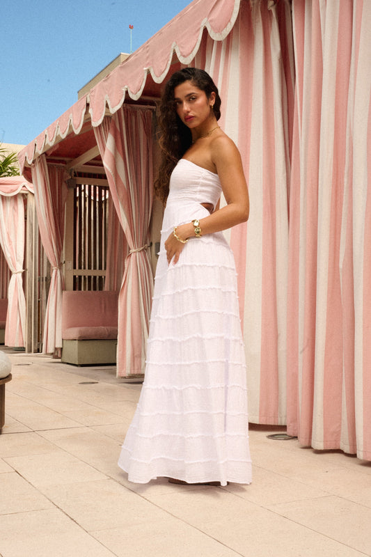 Blanco - Ladies Long Frayed Dress- White