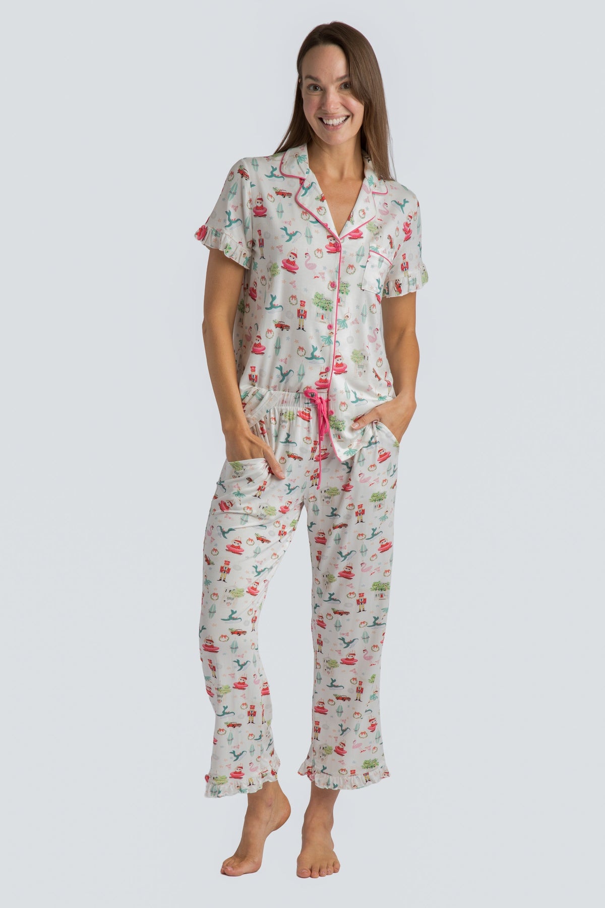 Imbali - Christmas Ornaments Crop Pajama Set