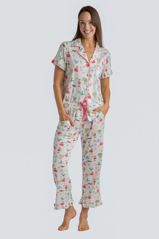 Imbali - Christmas Ornaments Crop Pajama Set