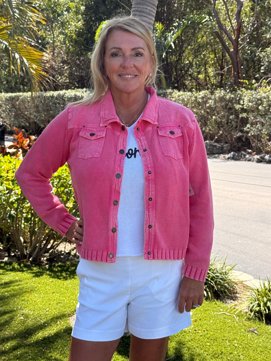 PEANUT BUTTER & JELLY - SWEATER JACKET HOT PINK