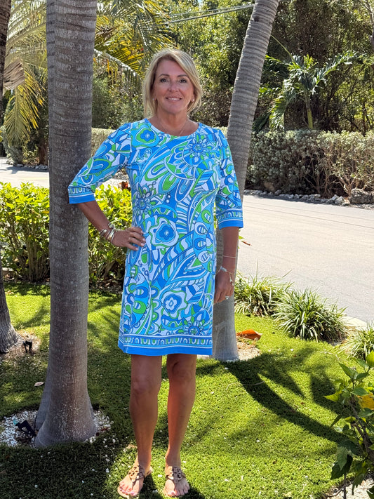 Tabi - 3/4 Sleeve Paisley Print Knit Shift Knit Dress