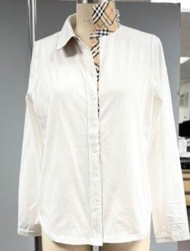 Cashmere White Knit Button Up Blouse - Burberry Trim
