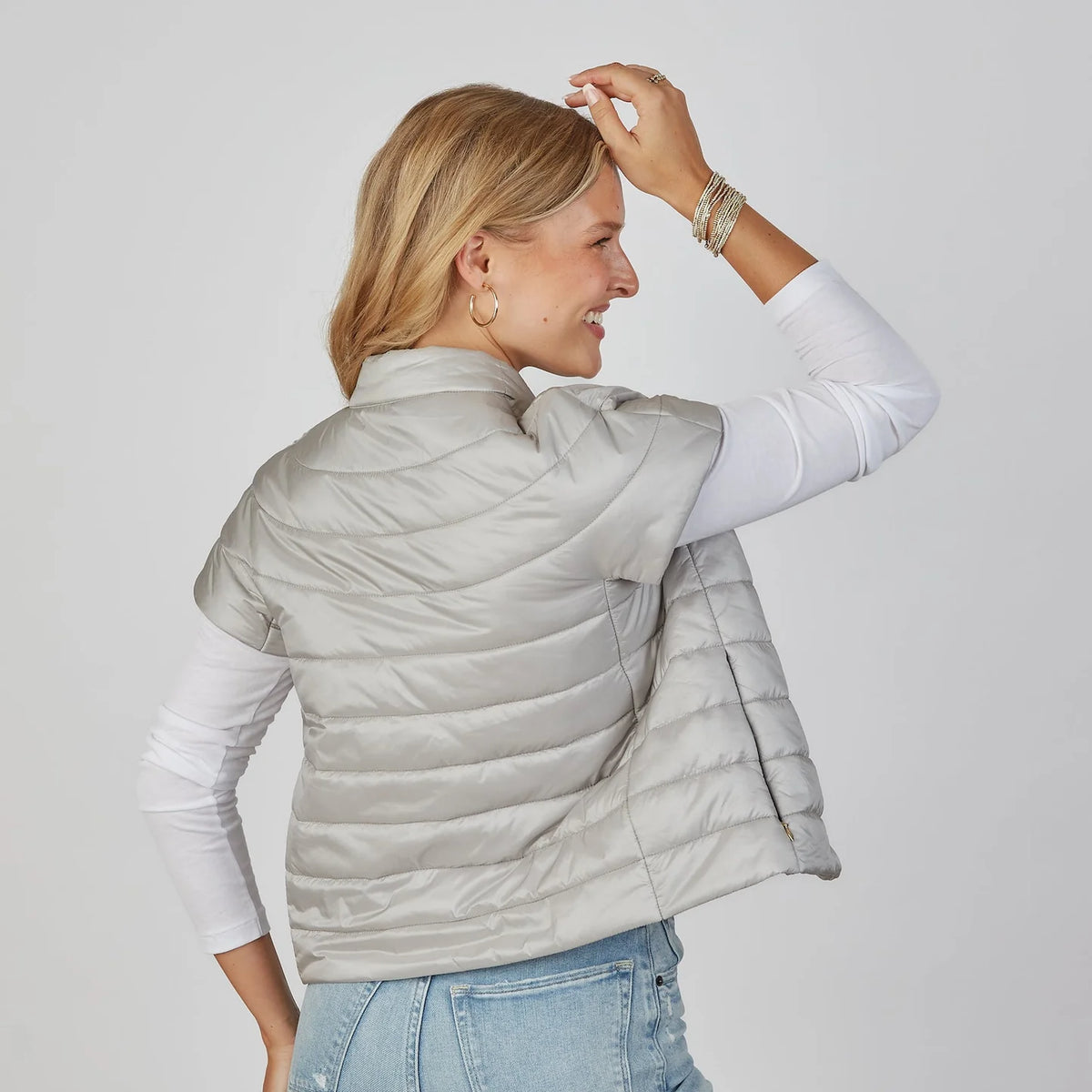 Erin Gray- Carolina Cap Sleeve Vest in Silver