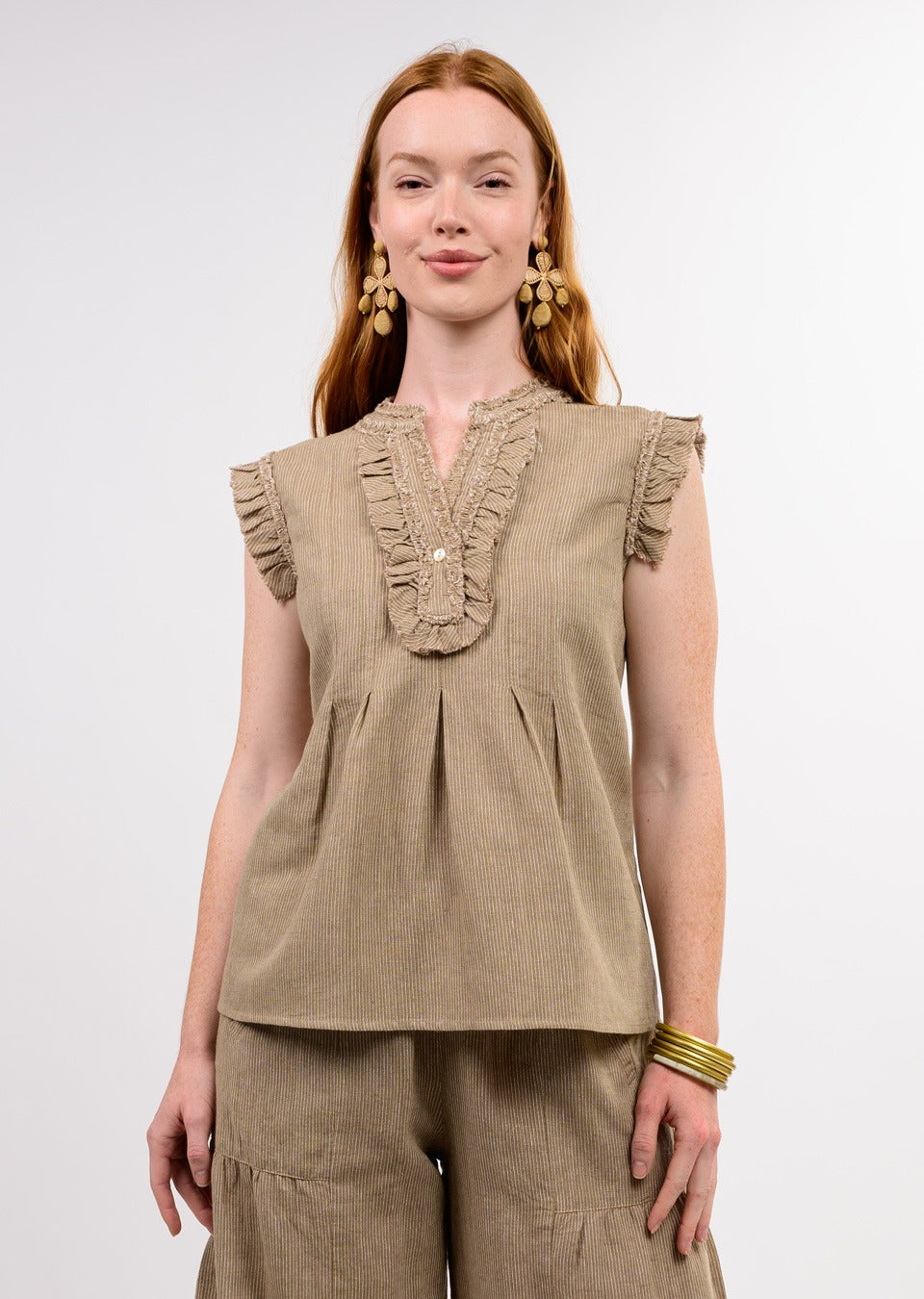 Ivy Jane - Stripe Ruffle Top - Khaki