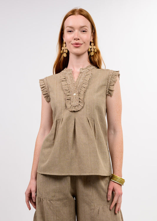 Ivy Jane - Stripe Ruffle Top - Khaki