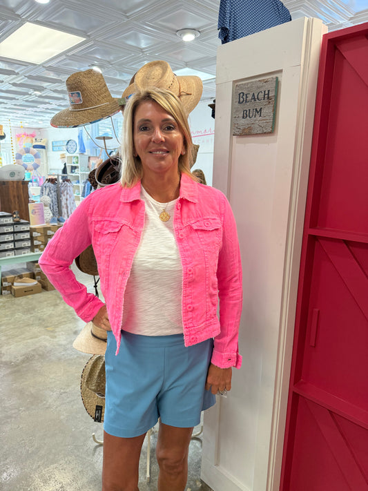 Lulu-B Travel Linen Jacket - Bright Pink