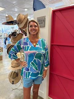 Whimsy Rose - Banded 3/4 Sleeve Tunic Pebble Walk Blue