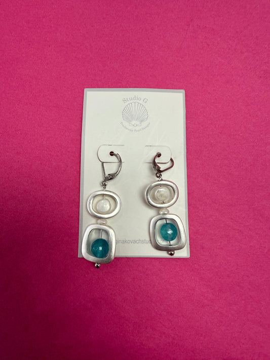 STUDIO G Double Modern Earring - Silver/Aqua