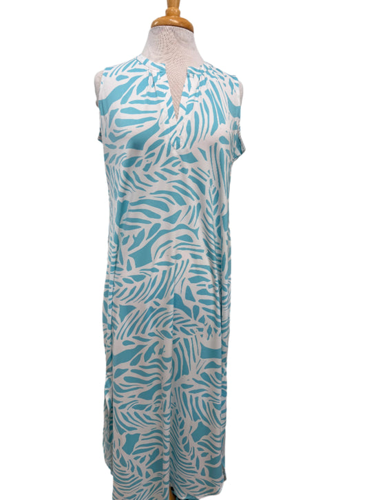 la mer luxe - Caribbean Blue Tropical Leaf Knit Sleeveless Willa Midi Dress