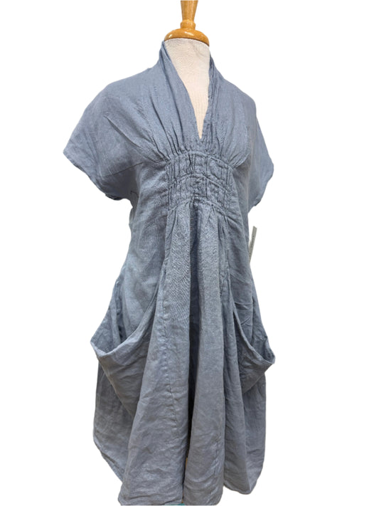Luna Luz - Shawl Collar Dress With Pockets - Blue Haze