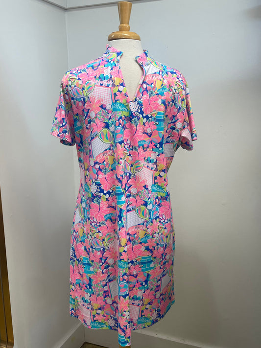 Lulu-B Short Sleeve Dress with High V-Neck in Pickleball