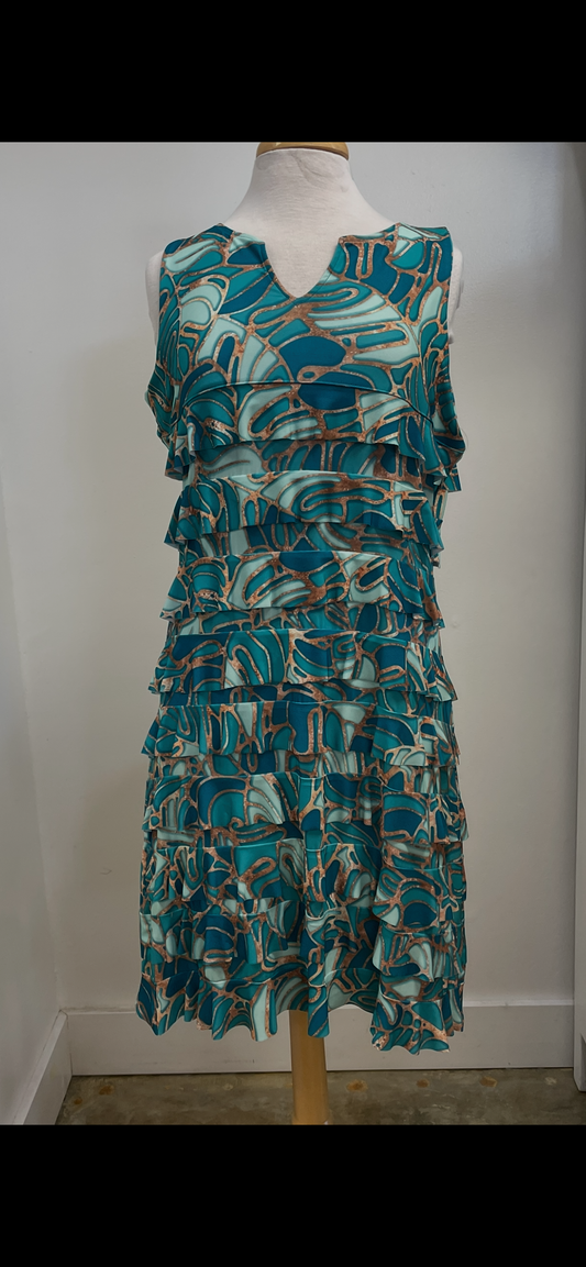 Fashque D2107-8015 V-NECK SLEEVELESS WITH RUFFLE DRESS