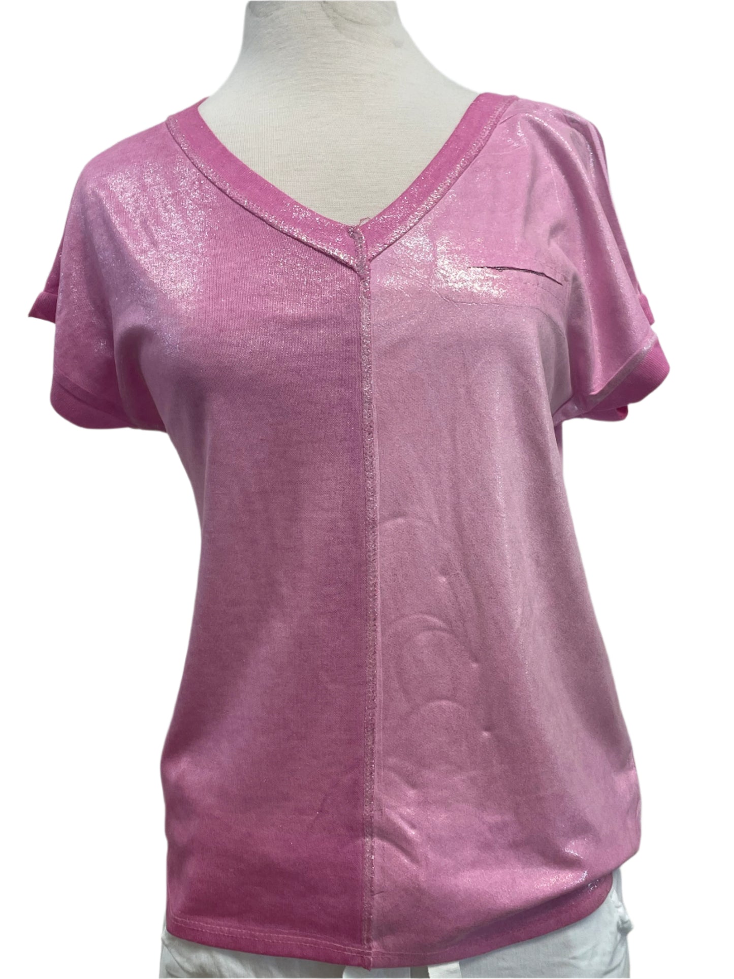 urban Mangoz - Shimmer V Neck Short Sleeve Top
