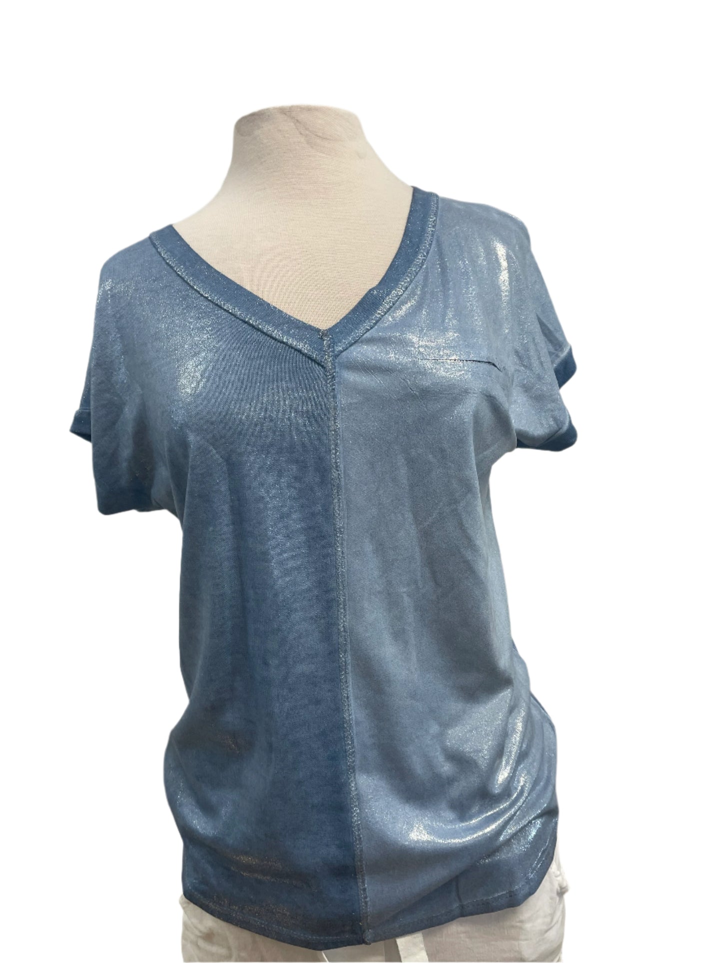 urban Mangoz - Shimmer V Neck Short Sleeve Top