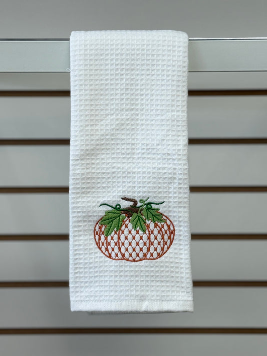 Embroidered Pumpkin Waffle Weave Hand Towel