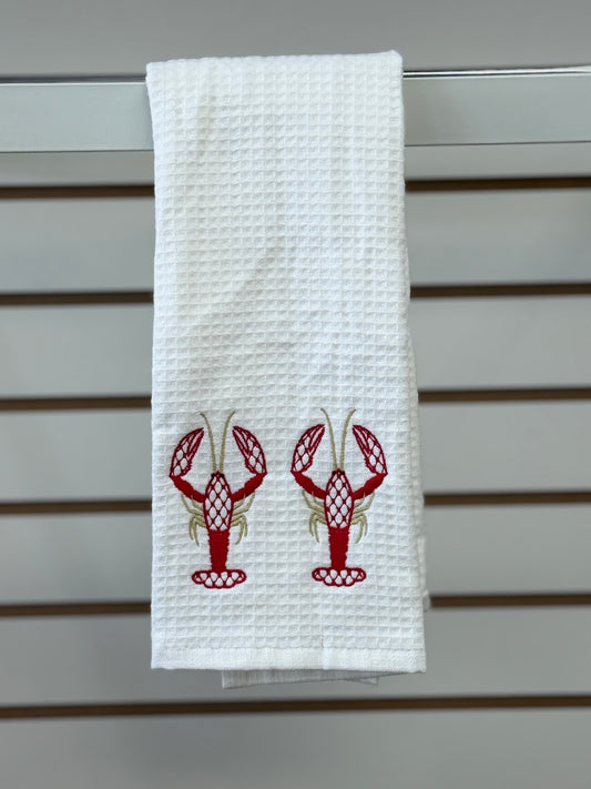 Waffle Weave Embroidered Lobster Hand Towel