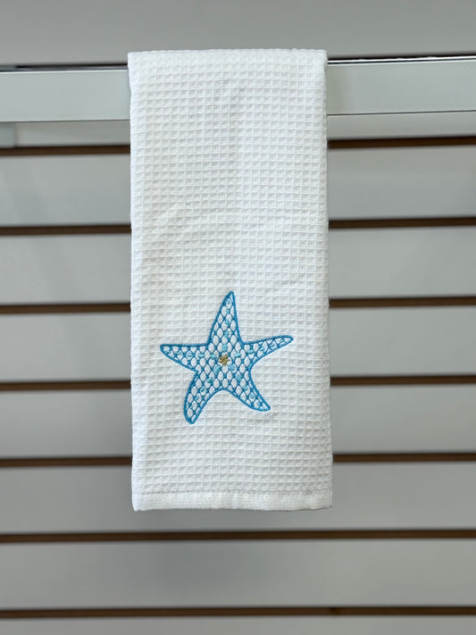 Embroidered Ocean Friends Waffle Weave Kitchen Towel