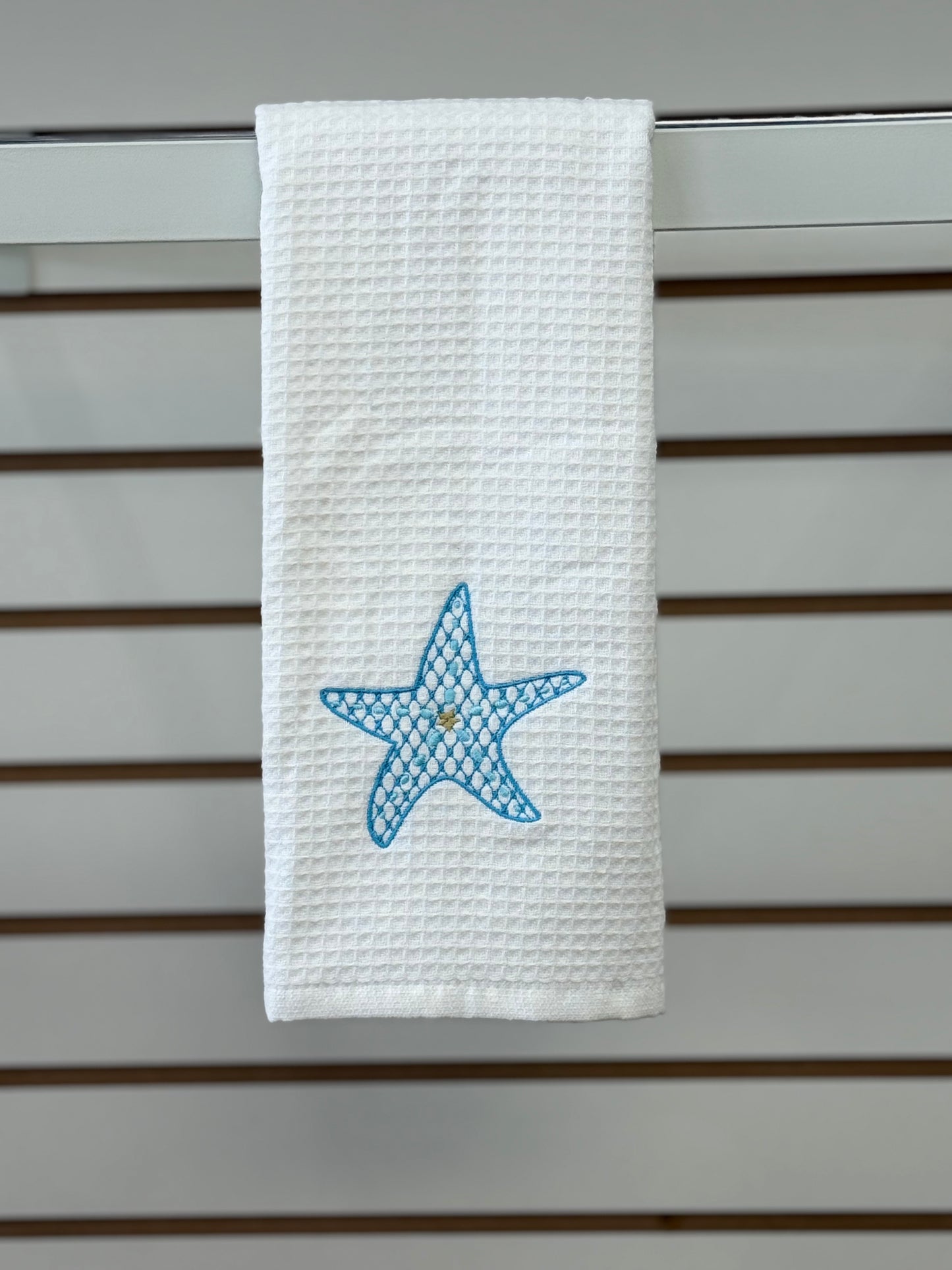 Embroidered Ocean Friends Waffle Weave Kitchen Towel