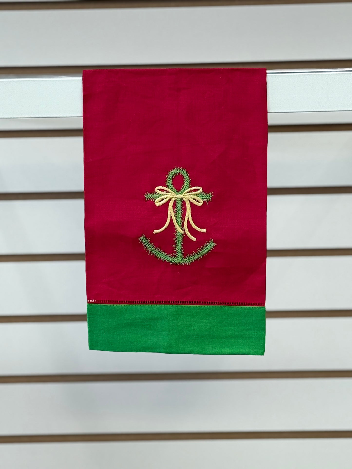 Anchor Bow Christmas Linen Hand Towel