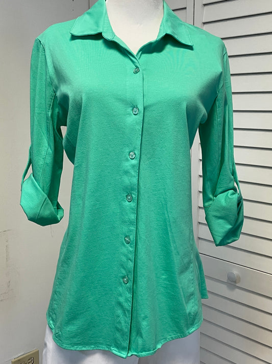 Pure Amici - Collared 3/4 Sleeve Button Front Top