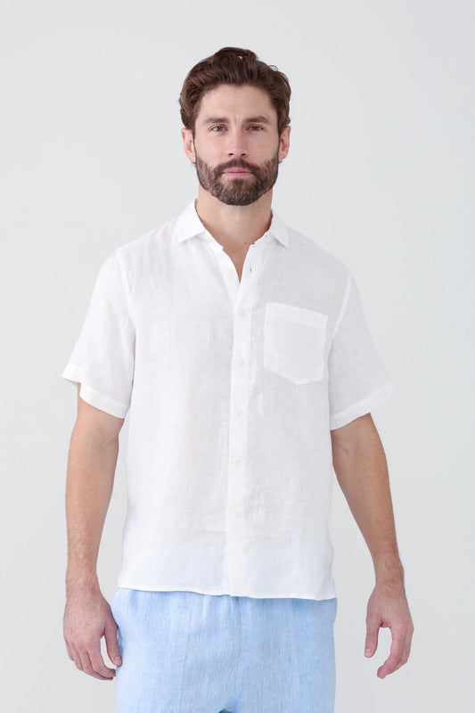 HIHO - MENS IRIE LINEN SHIRT SHORT SLEEVE - WHITE