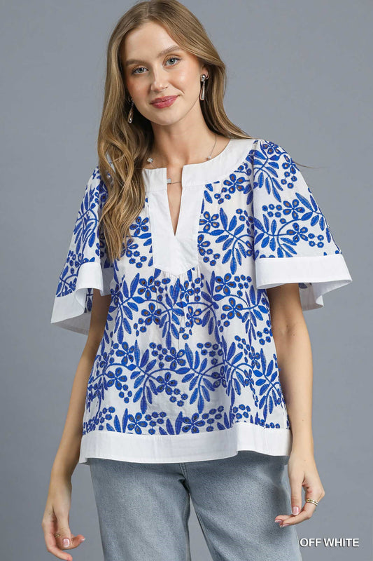 Umgee - Eyelet Floral Peasant Top