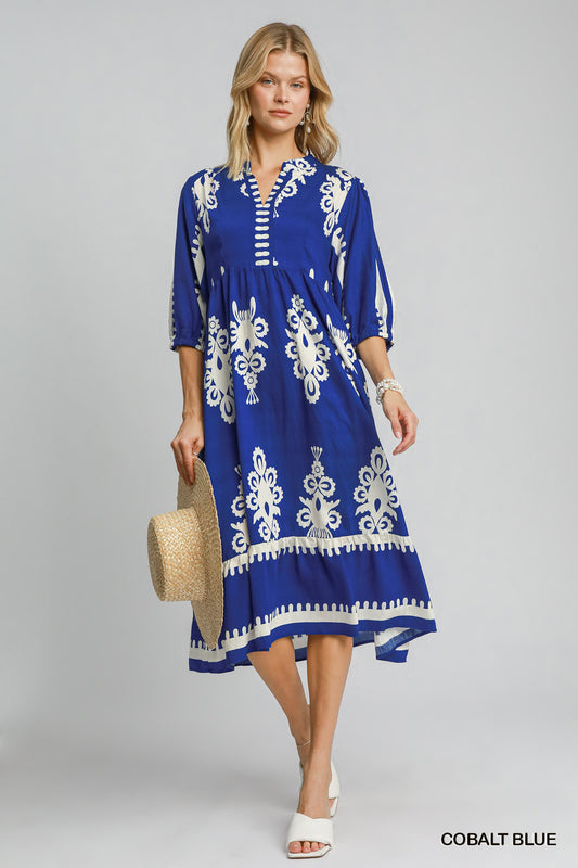 Umgee - K9343 Abstract Cobalt Blue Dress