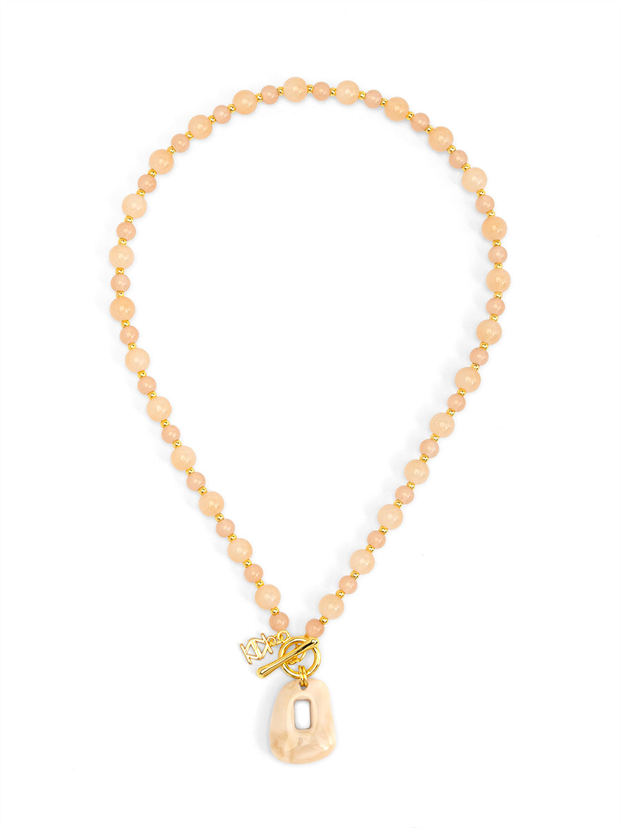 ZENZII - Florence Beaded Medallion Short Toggle Necklace - Beige