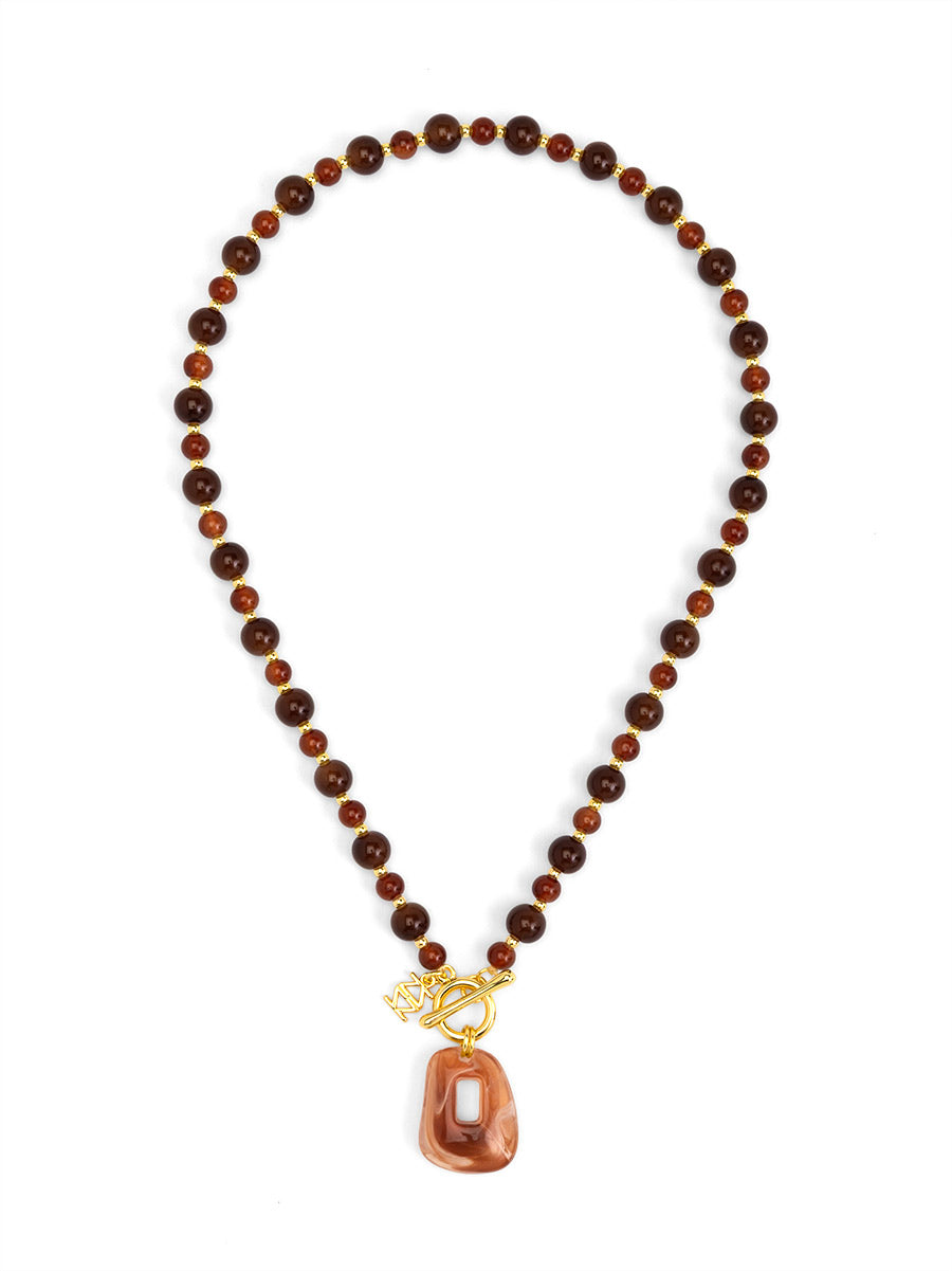 ZENZII - Florence Beaded Medallion Short Toggle Necklace - Tortoise
