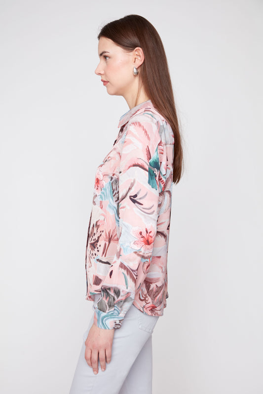RENUAR - Palm Tree Print Rose Combo Blouse