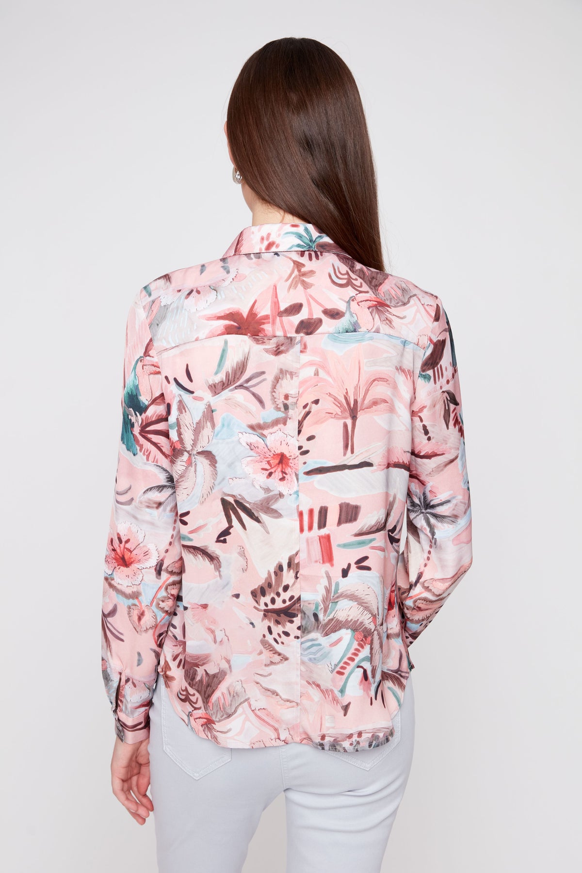 RENUAR - Palm Tree Print Rose Combo Blouse