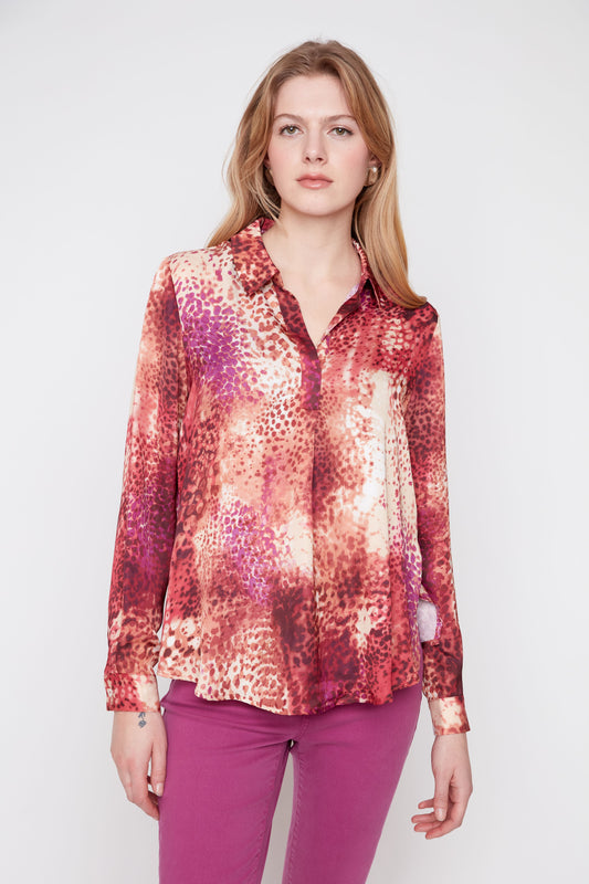RENUAR - Spotted Orange Merlot Combo Blouse