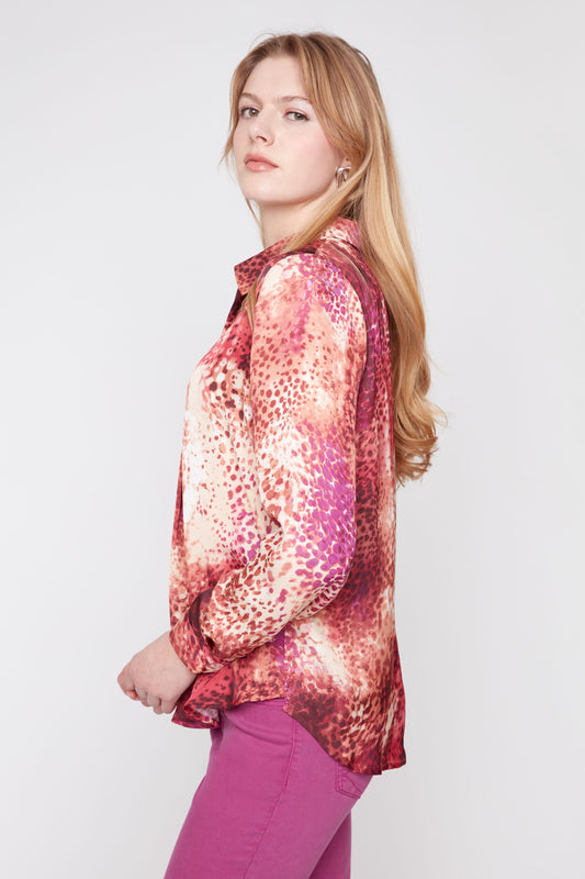 RENUAR - Spotted Orange Merlot Combo Blouse