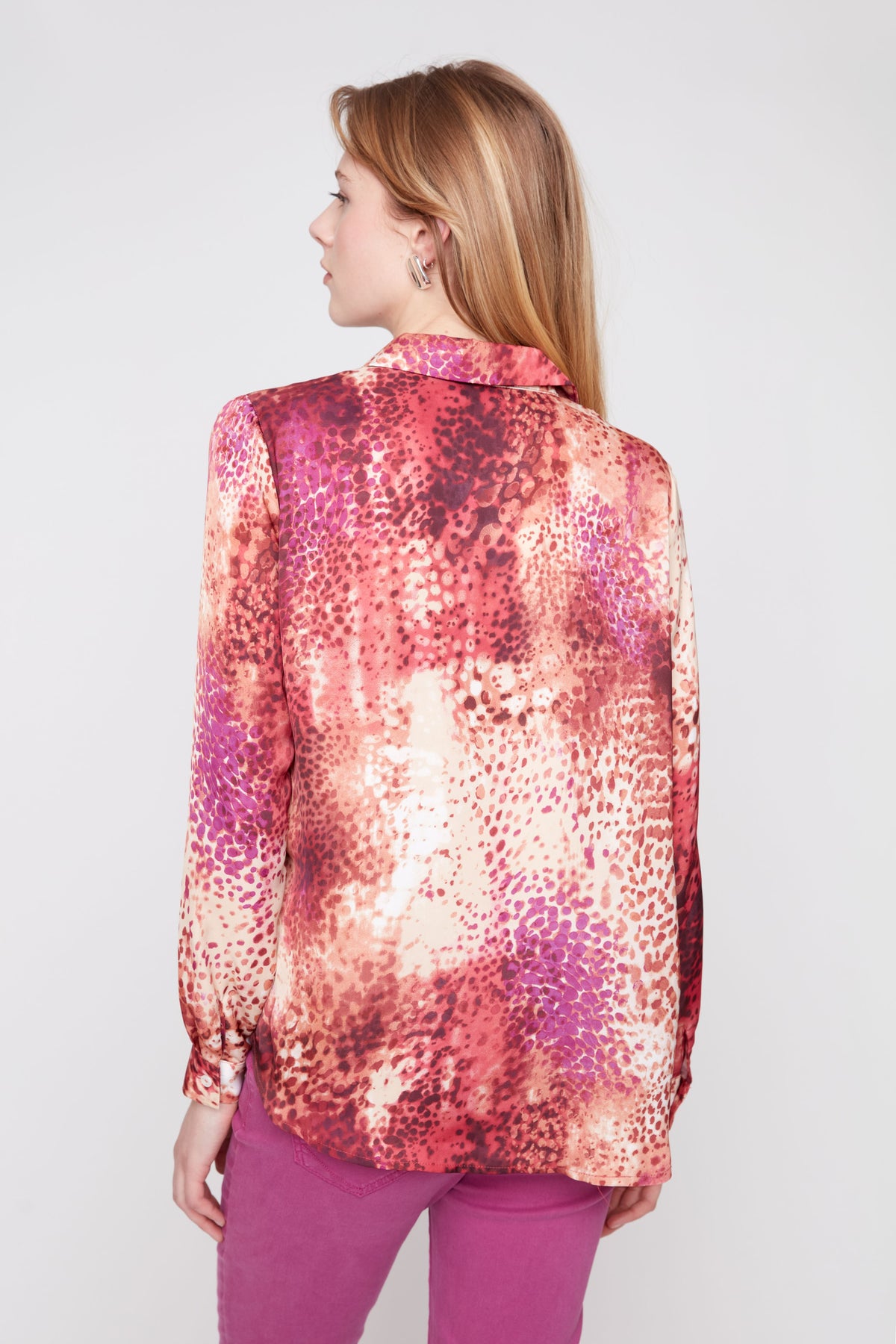 RENUAR - Spotted Orange Merlot Combo Blouse