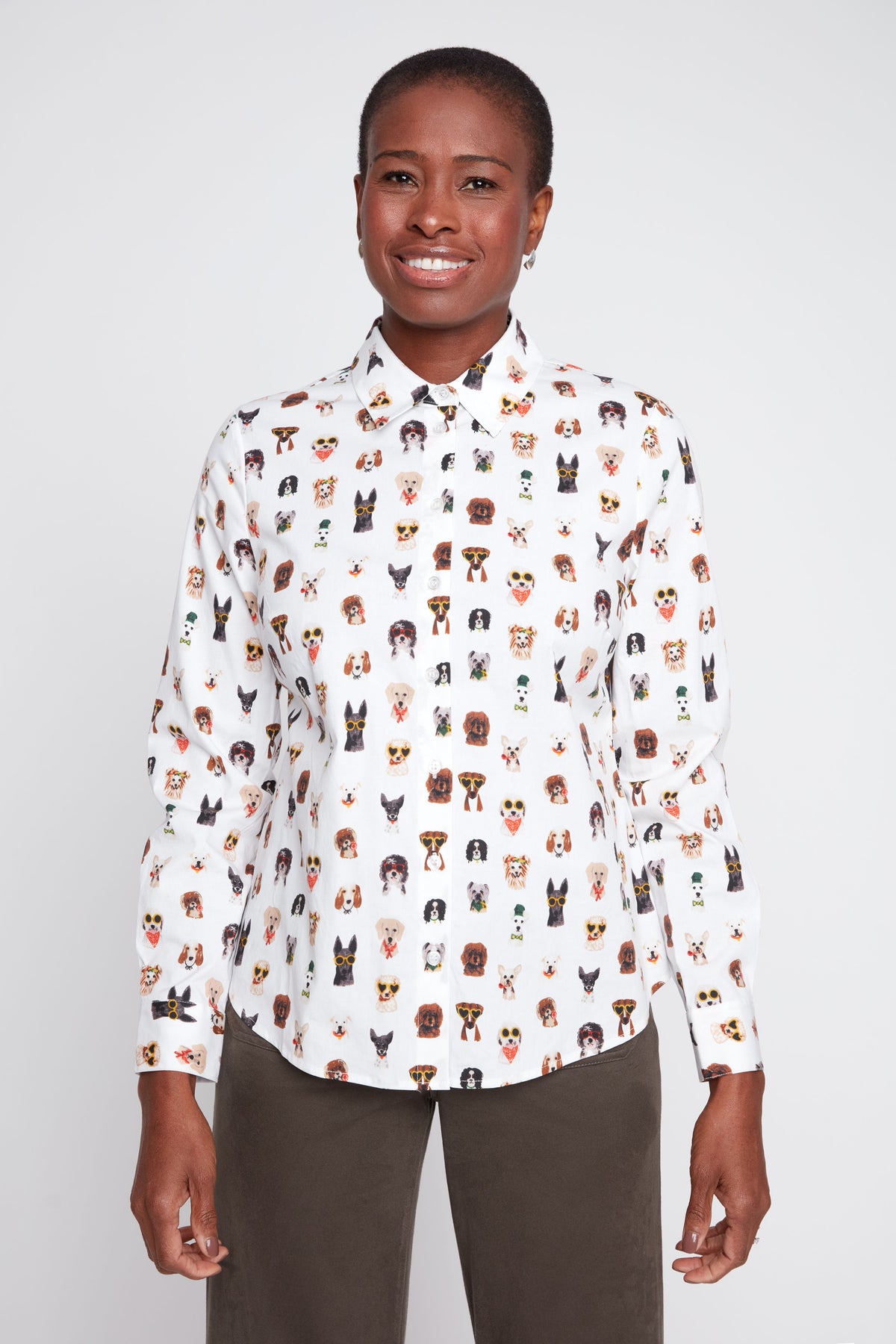 Renuar - Creme Combo Dog Print Blouse
