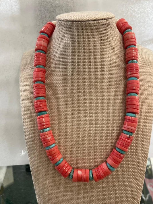 Shiver + Duke - Pink and Turquois Rondell Necklace