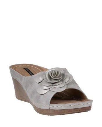 Tokyo - Silver - Flower Embellishment Wedge Sandal